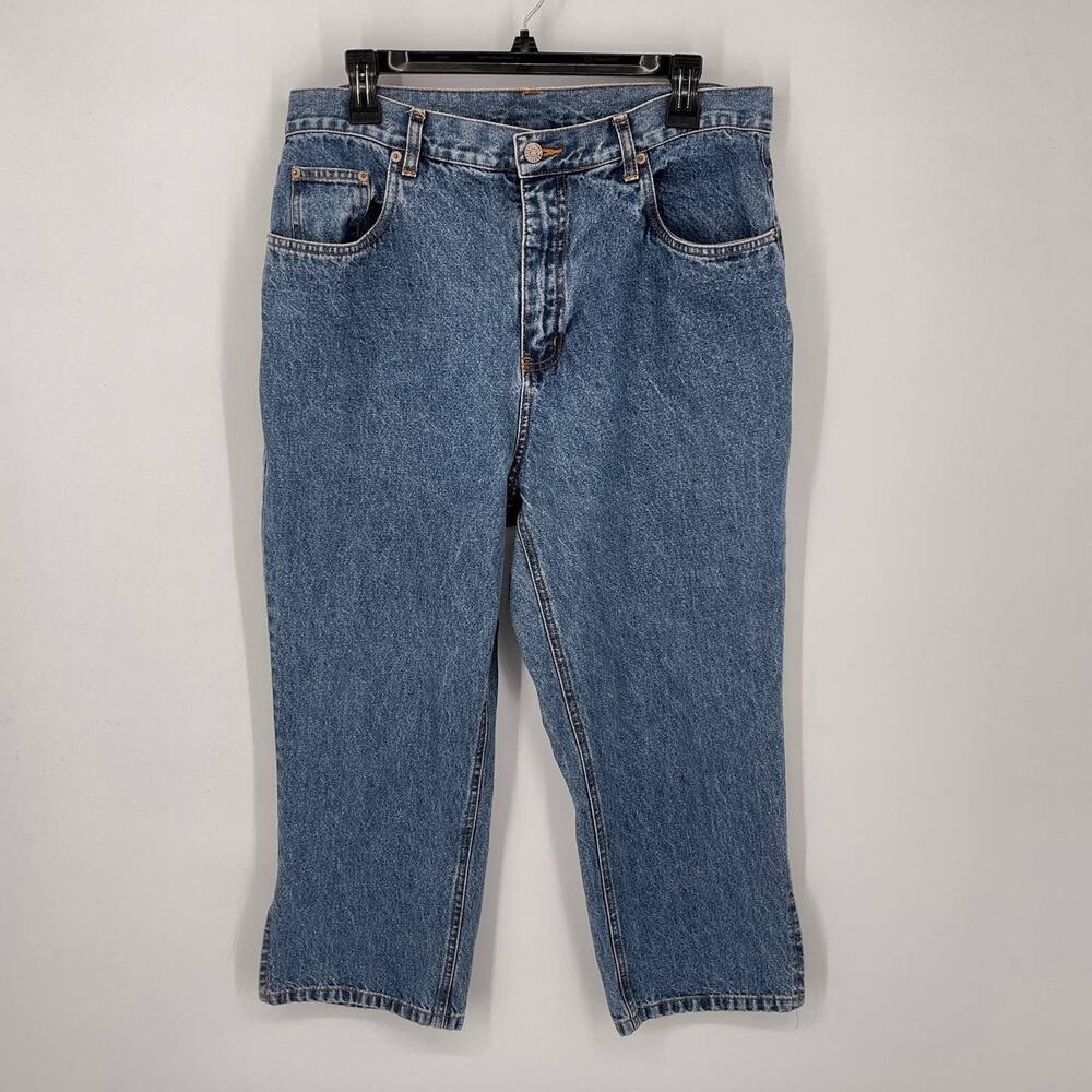 Bill Blass VINTAGE Jeans Capris Blue Denim High Rise Split Hem Women Sz 14